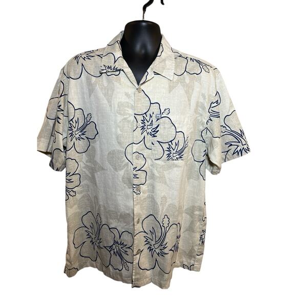 Vintage Quicksilver Blue Hibiscus Floral Hawaiian Short Sleeve Shirt Men's Large - Picture 1 of 12